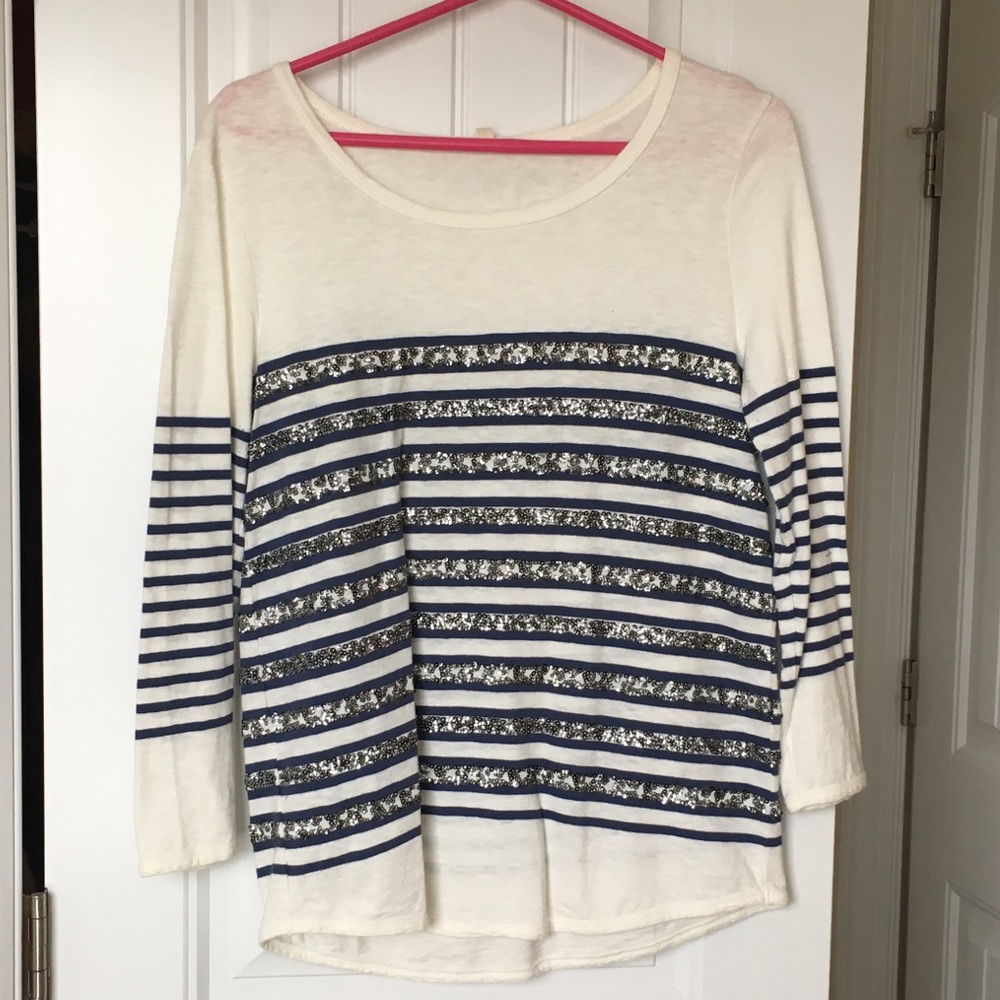 Jcrew 3/4 sleeve sequin striped shirt, small